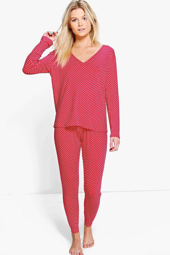 Petite Joanna Polka Dot Long Sleeve Pyjama Set